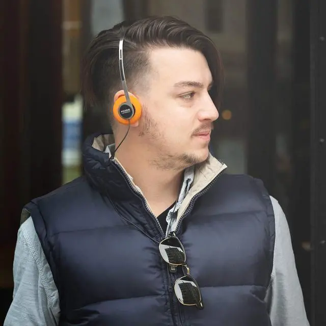 Alt view image 5 of 5 - Koss x Retrospekt P/21 Retro On-Ear Headphones, Retro Orange Foam, Adjustable Headband, Wired 3.5mm Plug, Orange Black and Silver