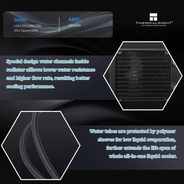 Alt view image 3 of 5 - Thermalright Aqua Elite 120 V3 AIO CPU Cooler, 120mm Liquid Cooling, ARGB PWM Fans, Intel LGA1150-1200/AMD AM4-AM5