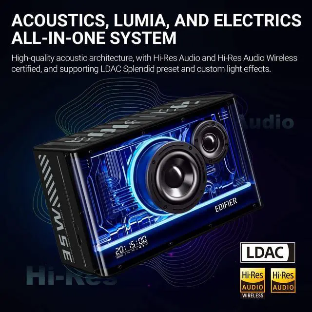 Alt view image 2 of 5 - Edifier QD35 Tabletop Bluetooth Speakers, Hi-Res Audio & Hi-Resolution Sound Wireless Certified Computer Loudspeaker, 35W GaN Ultra-Fast Charging, Splendid Light Effects Home Speaker for Phone, Black