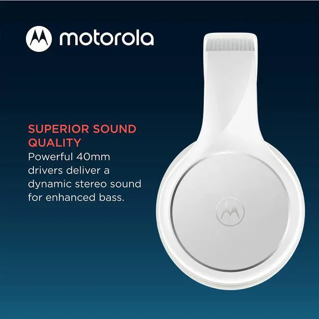 Alt view image 4 of 5 - Motorola Sound Moto XT220 Bluetooth Wireless Headphones with Microphone, in-Line Control for Calls - Foldable Over-Ear Head Phones, Adjustable Headband, Dynamic Bass, Clear Sound - White