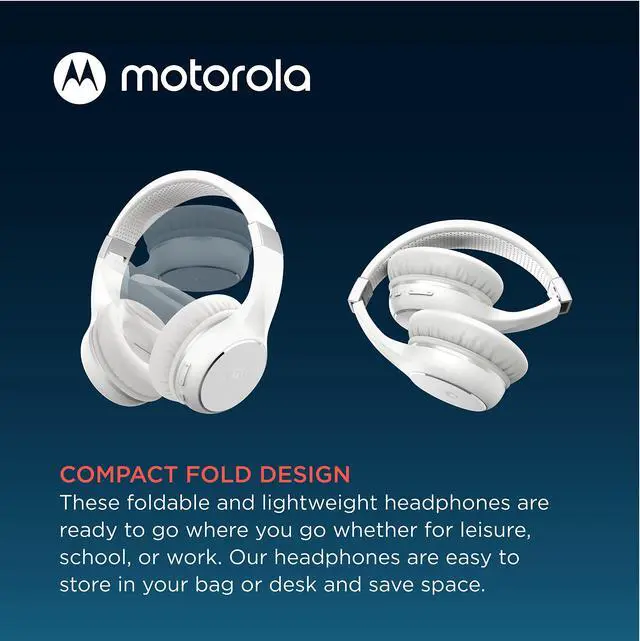 Alt view image 3 of 5 - Motorola Sound Moto XT220 Bluetooth Wireless Headphones with Microphone, in-Line Control for Calls - Foldable Over-Ear Head Phones, Adjustable Headband, Dynamic Bass, Clear Sound - White