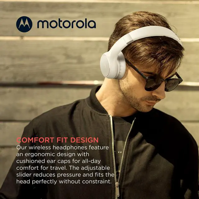 Alt view image 5 of 5 - Motorola Sound Moto XT220 Bluetooth Wireless Headphones with Microphone, in-Line Control for Calls - Foldable Over-Ear Head Phones, Adjustable Headband, Dynamic Bass, Clear Sound - White