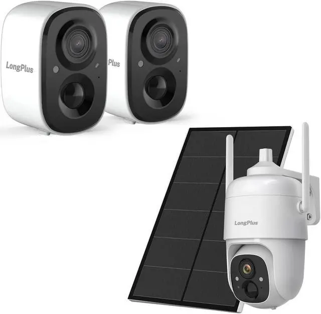 Main image of LongPlus 3 Pack Wireless Outdoor Security Camera + PTZ Solar Powered Outdoor Cameras for Home Security, Wireless WiFi Camera with AI Detection, Color Night Vision,Spotlight,2 Way Audio,Only2.4Ghz