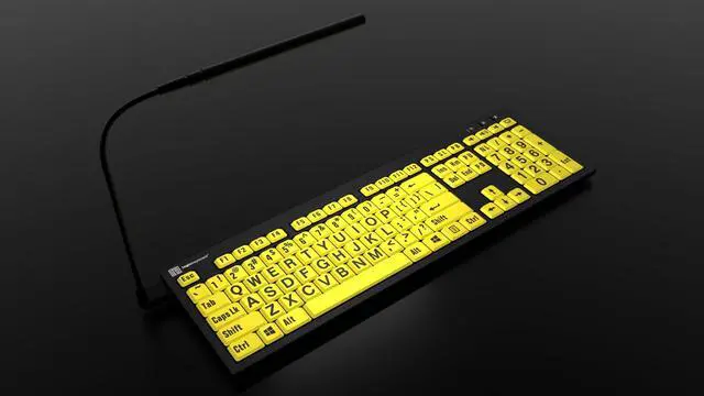 Alt view image 2 of 5 - Logickeyboard 'Slimline Nero' with Large Print  Black Letters on Yellow Keys  Made for Windows PC  Including LogicLight Lamp  p/n LKBU-LPBY-BJPU-US