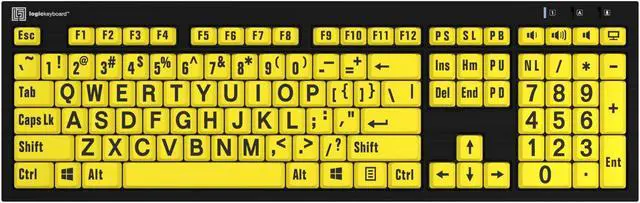Main image of Logickeyboard 'Slimline Nero' with Large Print  Black Letters on Yellow Keys  Made for Windows PC  Including LogicLight Lamp  p/n LKBU-LPBY-BJPU-US