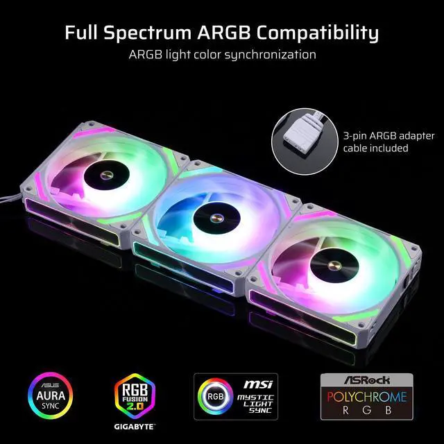 Alt view image 3 of 5 - LTC CF-121D 120mm PC Case Fan, Daisy-Chain Connection, 5V 3Pin ARGB Lighting, 4 Pin PWM Case Fan, for Radiator/Computer Case Cooling, 120x120x25mm, 3 Pack, White