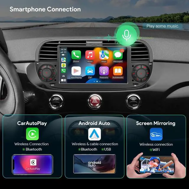 Alt view image 4 of 5 - XTRONS Single Din Car Stereo for Fiat 500, Android 13 Octa Core 4GB RAM 64GB ROM Car Radio Player, 7 Inch IPS Touch Screen GPS Navigation for Car Head Unit DSP Car Play Android Auto 4G LTE (Black)