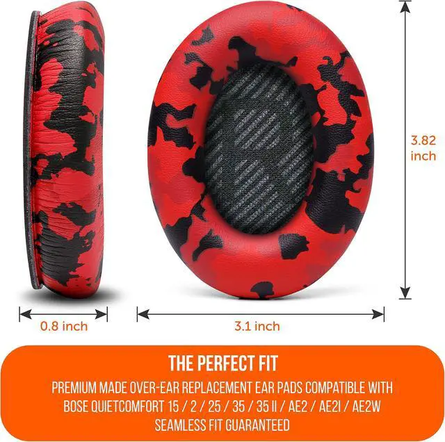 Alt view image 5 of 5 - WC Wicked Cushions Upgraded Replacement Ear Pads for Bose QC35 & QC35ii (QuietComfort 35) Headphones & More - Softer Leather, Luxurious Memory Foam, Added Thickness, Extra Durability | Red Camo