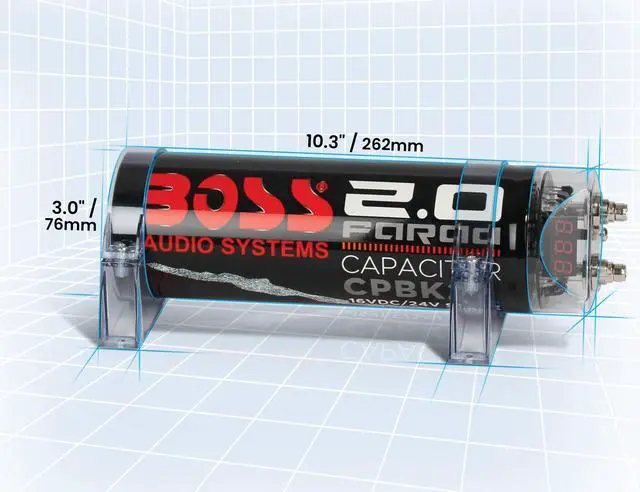 Alt view image 5 of 5 - BOSS Audio Systems CPBK2 Car Capacitor - 2 Farad, Energy Storage, Enhance Bass From Stereo, 3 Digit Voltage Display, Charging Status LED