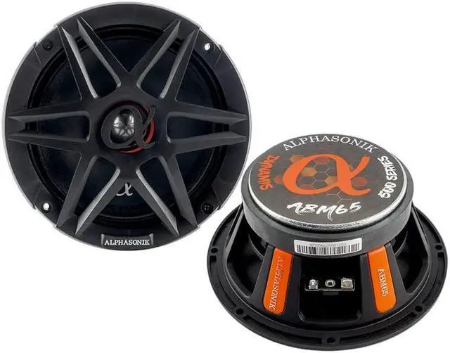 Main image of Alphasonik 1 Pair of ABM65 DYNAMIS Series 6.5" 600 Watts Max 150 Watts RMS Mid-Range Car Audio Speaker 4-Ohm Cloth Surround, Non Pressed Paper Cone, Ferrite Magnet, and Grille Included