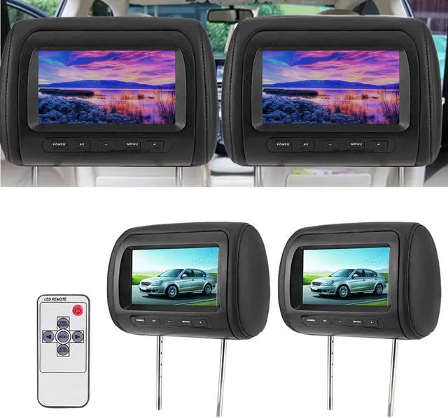 Alt view image 5 of 5 - Dual headrest screen-2pcs 7 in Wireless Control Adjustable Headrest LCD Video Player USB MP5 Display Black