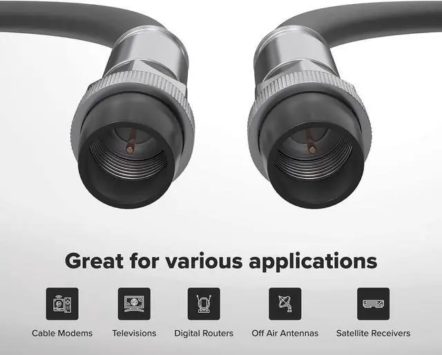 Alt view image 2 of 5 - THE CIMPLE CO Coaxial Cable, 125 FT, Weatherproof Rubber Boot, Indoor/Outdoor TV Cable, High Speed Internet, Dual Shield, Satellite, Antenna, CATV, RG6, 38 Meters, Black