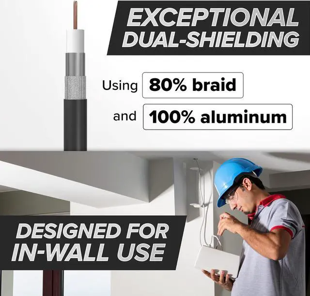 Alt view image 4 of 5 - THE CIMPLE CO Coaxial Cable, 125 FT, Weatherproof Rubber Boot, Indoor/Outdoor TV Cable, High Speed Internet, Dual Shield, Satellite, Antenna, CATV, RG6, 38 Meters, Black