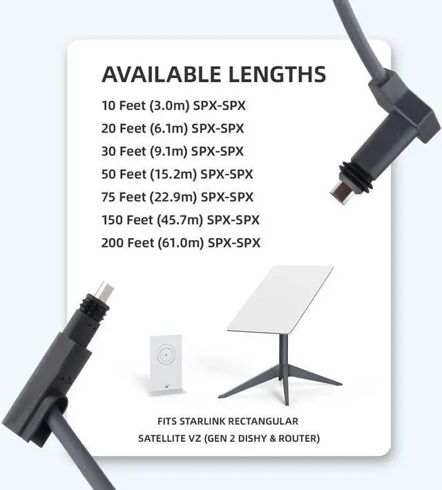 Alt view image 5 of 5 - XTAR Starlink Satellite Replacement Cable for Rectangular V2, 75FT Extension Waterproof (75FT/22.9M)