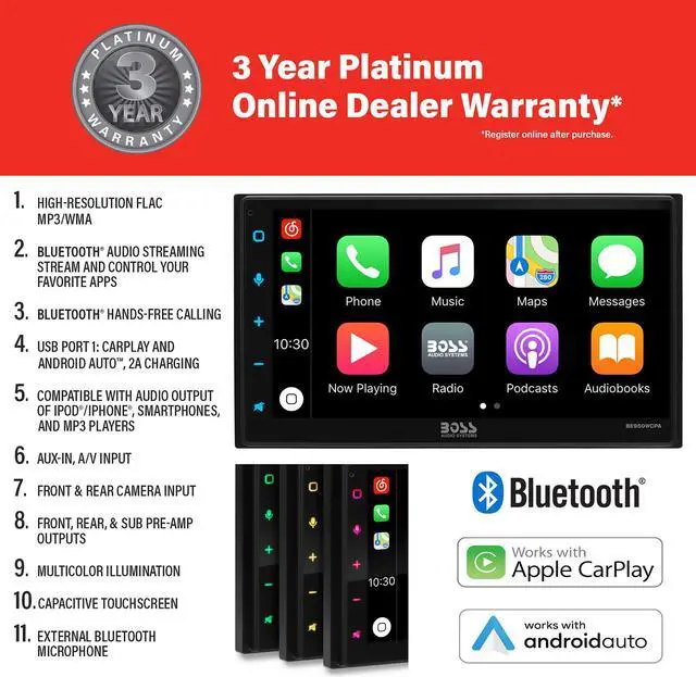 Alt view image 2 of 5 - BOSS Audio Systems BVCP9850W Car Stereo - Wireless Apple CarPlay & Android Auto, Double Din, 6.75 Inch Touchscreen, Bluetooth, No DVD CD Player, AM/FM Radio Receiver, Wireless Remote Control