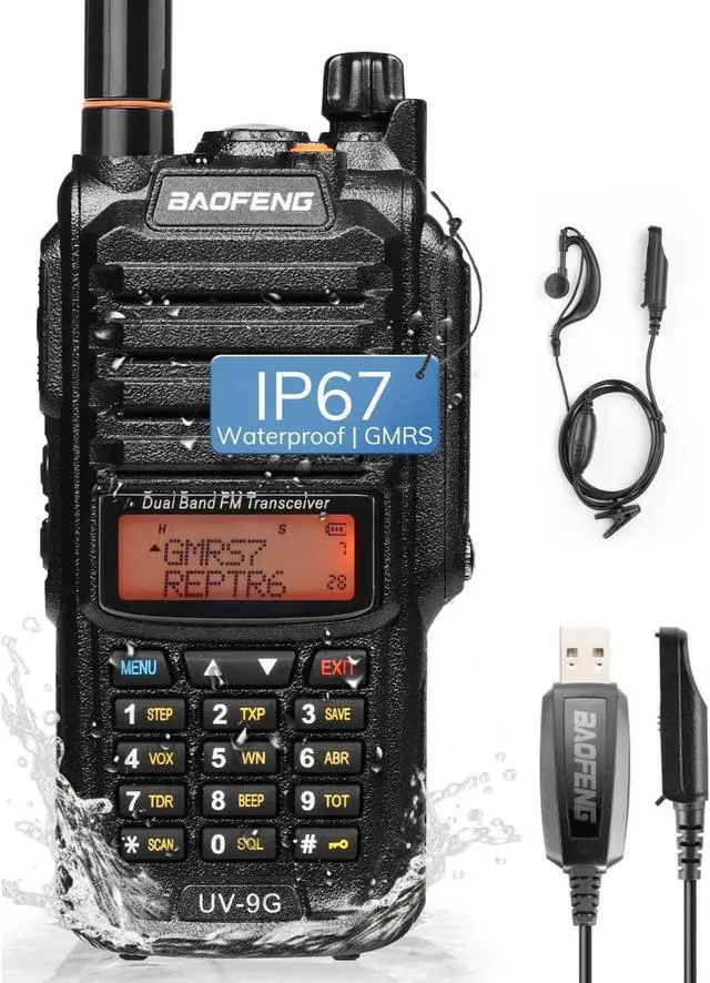 Main image of BAOFENG UV-9G GMRS Radio, IP67 Waterproof Two Way Radio for Adults, NOAA Scanner & Receiver Long Range Rechargeable Handheld Radio, Repeater Compatible, with Programming Cable