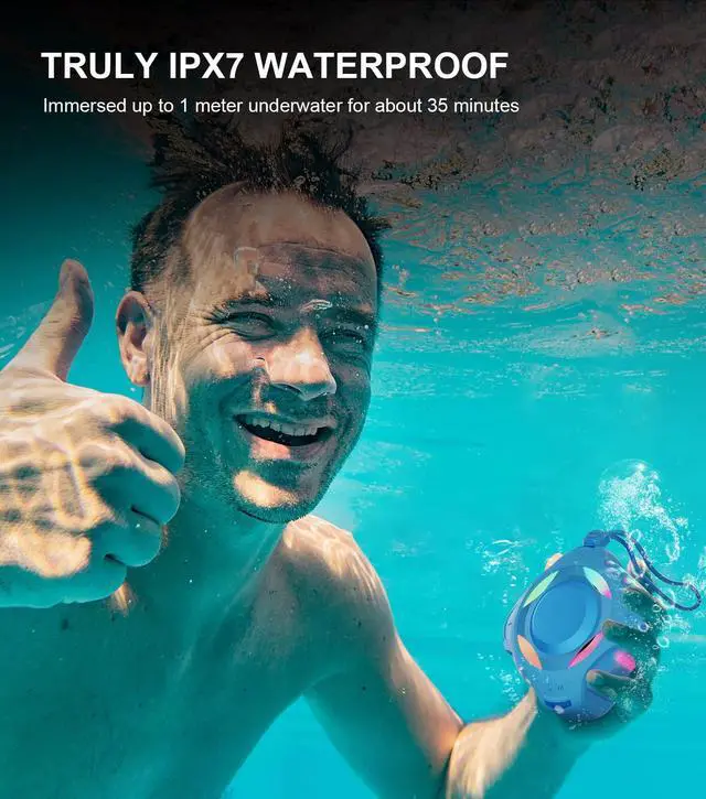 Alt view image 3 of 5 - COMISO Shower Bluetooth Speaker, IP67 Waterproof Speaker with LED Light, Portable Speaker, Floating, 2000mAh, True Wireless Stereo and Bass, Built-in-Mic, Ideal for Travel, Beach, Gifts for Unisex.