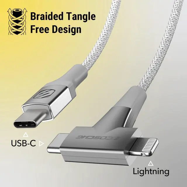 Alt view image 2 of 5 - Scosche CCi4B4TWT-SP 2-in-1 Universal Charger, 4ft Braided Cell Phone Cable, USB-C to USB-C/Lightning Dual Connectors, Multi-Device Charging Cable Compatible w/iPhone, Android & Type-C Devices, White