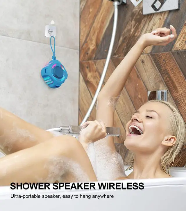 Alt view image 5 of 5 - COMISO Shower Bluetooth Speaker, IP67 Waterproof Speaker with LED Light, Portable Speaker, Floating, 2000mAh, True Wireless Stereo and Bass, Built-in-Mic, Ideal for Travel, Beach, Gifts for Unisex.