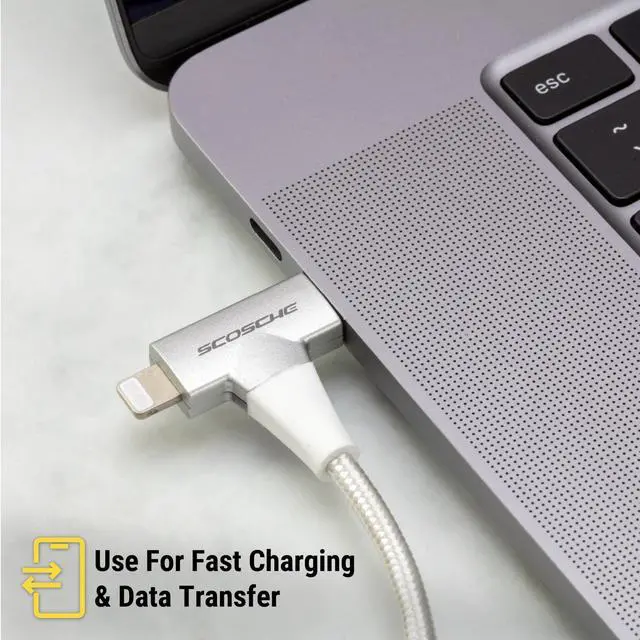 Alt view image 5 of 5 - Scosche CCi4B4TWT-SP 2-in-1 Universal Charger, 4ft Braided Cell Phone Cable, USB-C to USB-C/Lightning Dual Connectors, Multi-Device Charging Cable Compatible w/iPhone, Android & Type-C Devices, White