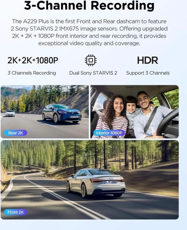 Alt view image 3 of 5 - Bundle: VIOFO A229 Plus 3CH + CPL VIOFO A229 Plus 3 Channel Dash Cam, Dual STARVIS 2 Sensors, 3-Channel HDR, 1440P+1440P+1080P Front Inside and Rear Car Camera, 5GHz Wi-Fi, Voice Control