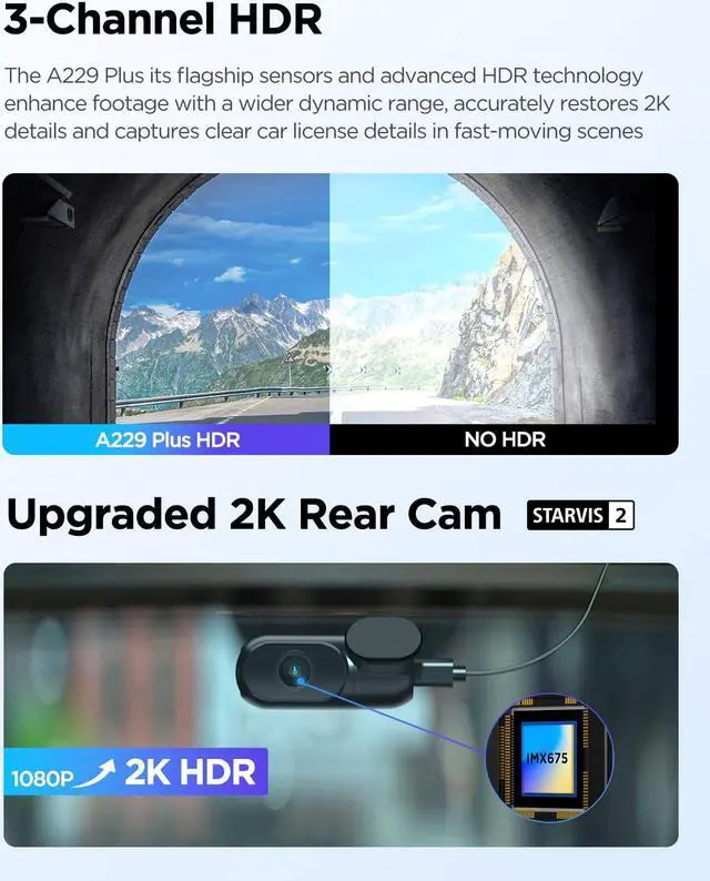 Alt view image 4 of 5 - Bundle: VIOFO A229 Plus 3CH + CPL VIOFO A229 Plus 3 Channel Dash Cam, Dual STARVIS 2 Sensors, 3-Channel HDR, 1440P+1440P+1080P Front Inside and Rear Car Camera, 5GHz Wi-Fi, Voice Control