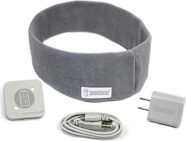 Main image of SleepPhones Effortless V8 Sleep Headphones by AcousticSheep | 24-Hour Battery | Original Comfortable Bluetooth Headphones with Wireless Induction Charging (Large, Soft Gray Fleece, US Wall Plug)