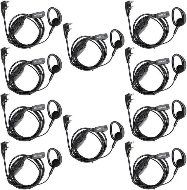 Main image of Retevis RT68 Walkie Talkies Earpiece with Mic, Soft Earhook, 2 pin, for RT22 RT68 RT21 H-777 RT27 RT17 NR10, Compatible with Kenwood SAMCOM pxton 2 Way Radio, Two Way Radio Headset(10 Pack)