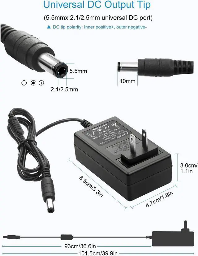 Alt view image 3 of 5 - 10-Pack, ALITOVE 12V 3A Power Supply DC 12 Volt 3A 36W AC/DC Power Adapter 100~240V AC to DC 12V Converter LED Driver Transformer 5.5mmx2.5mm for LED Strip Light CCTV Cameras System 3D Printer