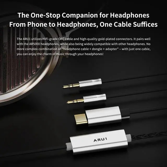 Alt view image 3 of 5 - Aune ARU1 USB-C Headphone Cable with DAC, for Cable-Detachable Headphones (Dual 3.5mm TRS) AR5000