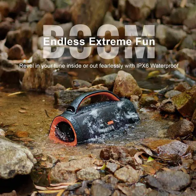 Alt view image 3 of 5 - DOSS Extreme Boom Pro Bluetooth Speaker with 100W Stereo Sound, Rich Bass, IPX6 Waterproof, 20H Playtime, Power Bank, Mixed Color Light, Portable for Outdoor, Camping, Beach - Orange