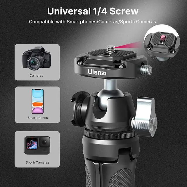 Alt view image 3 of 5 - ULANZI Camera Tripod, MT-46 Aluminum Alloy Phone Tripod for Camera with F38 Quick Release Plate, 4 Levels Adjustment 360 Ball Head with Cold Shoe Lightweight Portable Vlog Travel Selfie Stick for DSLR