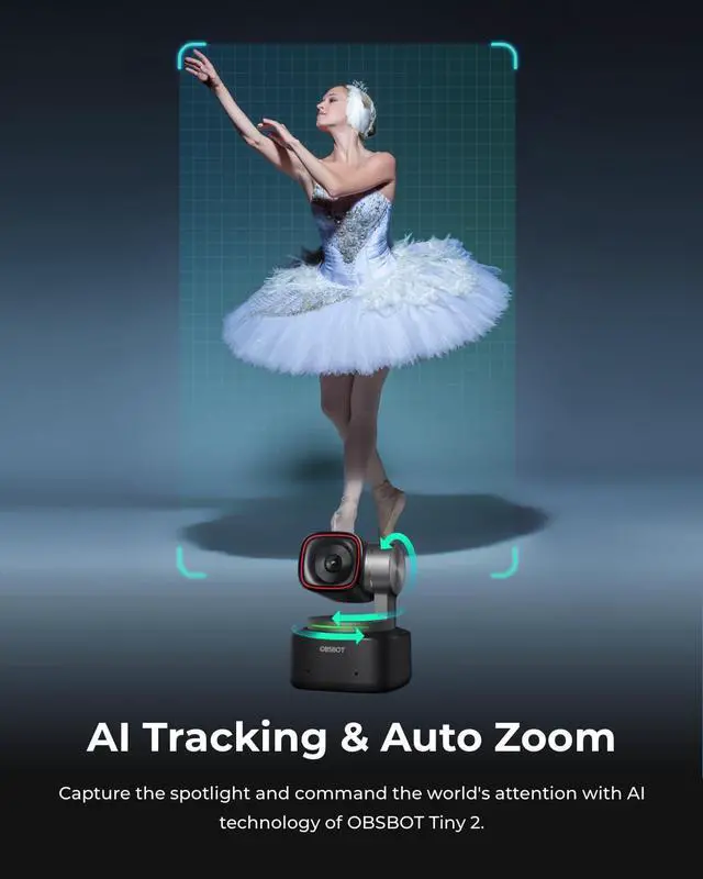 Alt view image 4 of 5 - OBSBOT Tiny 2 & Smart Remote Combo, AI-Powered PTZ 4K Webcam with 1/1.5'' CMOS, Motion Tracking & All-Pixel Auto Focus, Voice Control, Gesture Control, PixGain HDR, Beauty Mode for Streaming