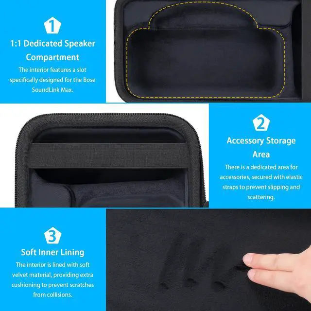 Alt view image 3 of 5 - for Bose SoundLink Max Portable Speaker Hard Protective Case, Portable Travel Case with Shoulder Strap and Handle (Black Case) - co2CREA