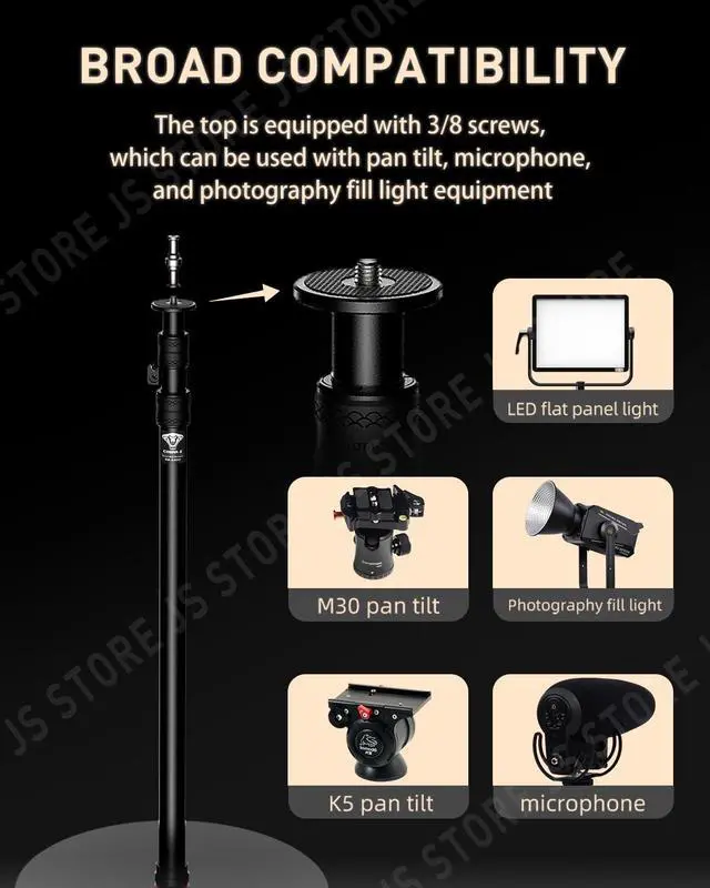 Alt view image 3 of 5 - IFOOTAGE Round Base Monopod,15.75"/40cm Diameter,Max.Payload 22lbs/10KG,Aluminium Alloy Stable Structure, Height 30.28"/76.9cm~79.4"/201.6cm,for LED Video Light,RB-A400