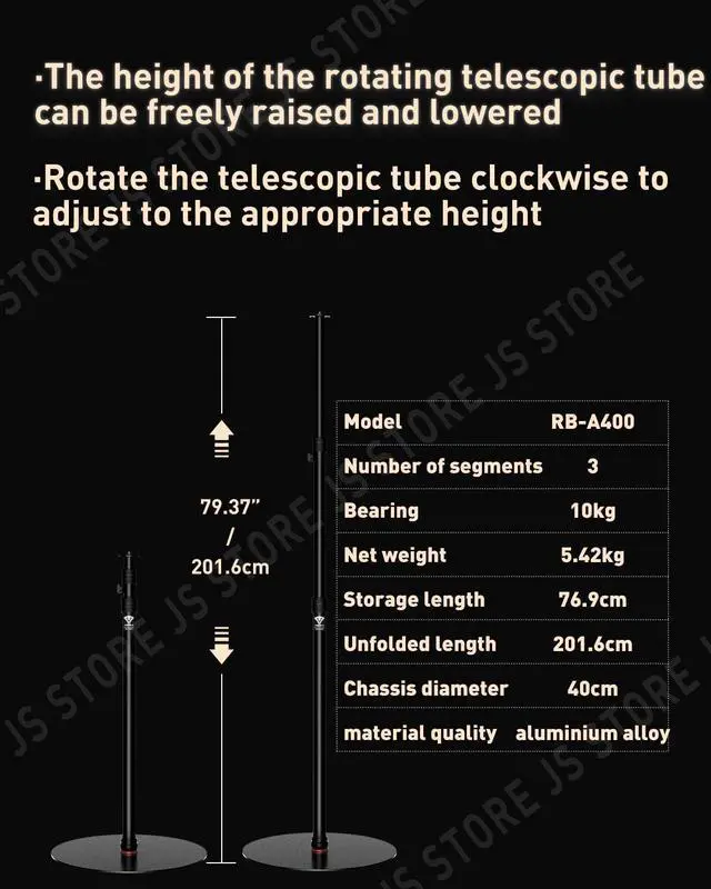Alt view image 5 of 5 - IFOOTAGE Round Base Monopod,15.75"/40cm Diameter,Max.Payload 22lbs/10KG,Aluminium Alloy Stable Structure, Height 30.28"/76.9cm~79.4"/201.6cm,for LED Video Light,RB-A400