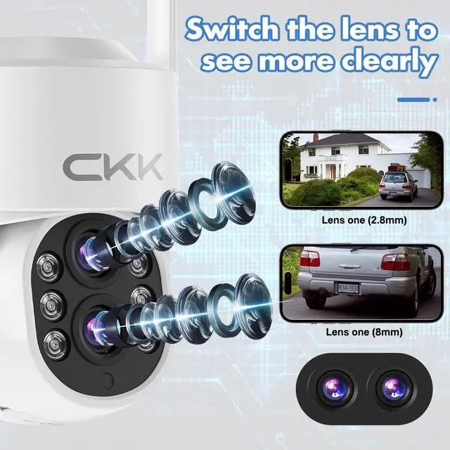 Alt view image 3 of 5 - CKK Dual Wi-Fi, Dual Lens Wireless Security Camera System, 4PCS Outdoor Dual Lens PTZ Cameras Plug & Play for 24/7 Recording, AI Motion Detection/Color Night Vision, 2.4G/5G WiFi, and 1TB HDD.