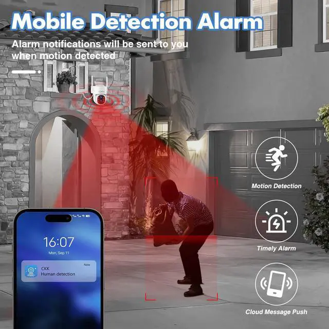 Alt view image 5 of 5 - CKK Dual Wi-Fi, Dual Lens Wireless Security Camera System, 4PCS Outdoor Dual Lens PTZ Cameras Plug & Play for 24/7 Recording, AI Motion Detection/Color Night Vision, 2.4G/5G WiFi, and 1TB HDD.