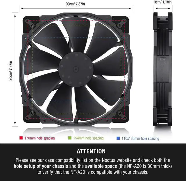 Alt view image 2 of 5 - Noctua NF-A20 PWM chromax.Black.swap, Premium Quiet Fan, 4-Pin (200x30mm, Black)