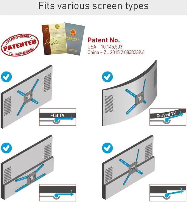 Alt view image 5 of 5 - Barkan TV Wall Mount, 40-80 inch Full Motion Articulating - 4 Movement Flat/Curved Screen Bracket, Holds up to 110lbs, Patented, Extra Stable