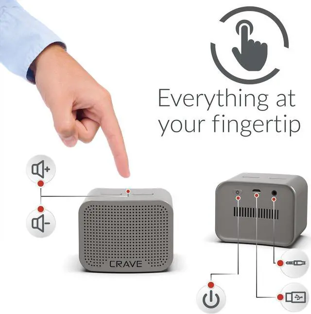 Alt view image 3 of 5 - Crave Curve Mini Portable Bluetooth Wireless Intelligent Speaker with Built-in Microphone and Speakerphone
