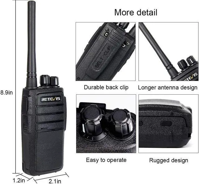 Alt view image 3 of 5 - Case of 10,Retevis RT21 Updated 3000mAh 2 Way Radio Rechargeable, Heavy Duty Two Way Radio Long Range, 16CH VOX Handfree Adults Walkie Talkies for Business Retail Contractor Agriculture Black