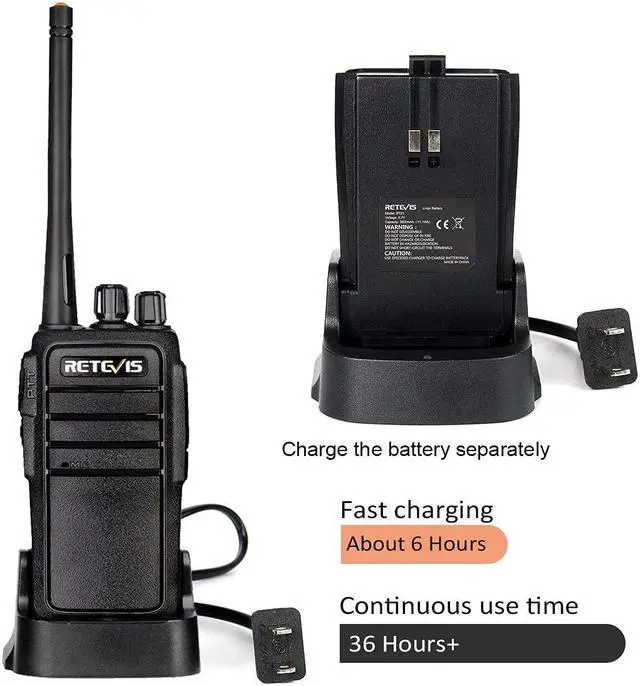 Alt view image 5 of 5 - Case of 10,Retevis RT21 Updated 3000mAh 2 Way Radio Rechargeable, Heavy Duty Two Way Radio Long Range, 16CH VOX Handfree Adults Walkie Talkies for Business Retail Contractor Agriculture Black