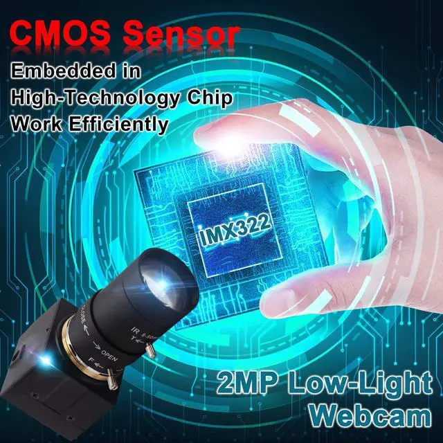 Alt view image 2 of 5 - Hotpet 1080P USB Webcam, 2.8-12mm Varifocal Manual Lens, 2MP USB2.0 Web Camera, Low Illumination 0.01Lux, H.264 High Definition IMX323 Industrial Camera