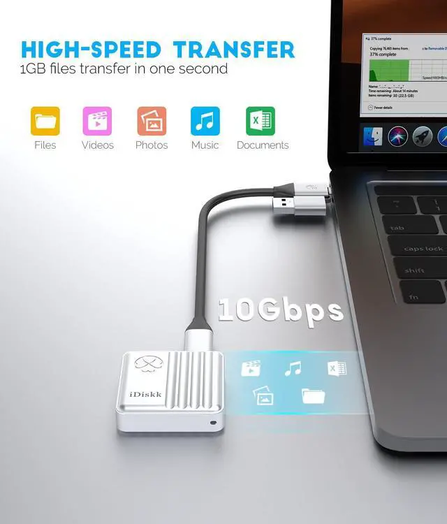 Alt view image 2 of 5 - iDiskk Disk 10Gbps M.2 NVMe SSD Enclosure for iPhone 15,Windows,Android,OS, USB C 3.2 Gen2, Enclosure NVMe Reader Supports M Keys and Size 2230 SSDs, Supports Up to 2TB