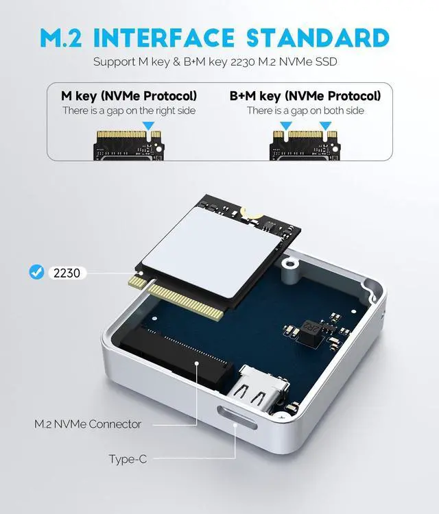 Alt view image 5 of 5 - iDiskk Disk 10Gbps M.2 NVMe SSD Enclosure for iPhone 15,Windows,Android,OS, USB C 3.2 Gen2, Enclosure NVMe Reader Supports M Keys and Size 2230 SSDs, Supports Up to 2TB
