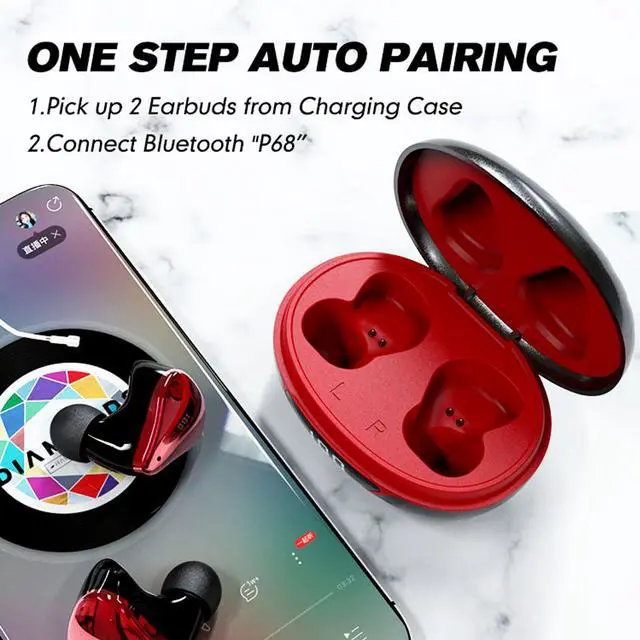 Alt view image 5 of 5 - Small Wireless Earbuds for Small Ear Canals, Blue Tooth Ear Buds Earphones for iPhone Android, Red Micro Tiny Mini Earbuds Wireless Bluetooth Noise Cancelling Waterproof in-Ear Headphones for Sports