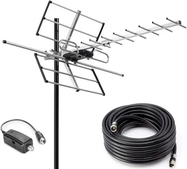 Main image of PBD Outdoor Digital Amplified Yagi HDTV Antenna, Built-in High Gain and Low Noise Amplifier, 40FT RG6 Coaxial Cable, 120 Miles Range with UHF and VHF Signal