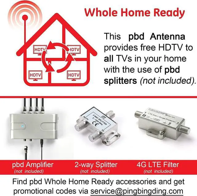 Alt view image 5 of 5 - PBD Outdoor Digital Amplified Yagi HDTV Antenna, Built-in High Gain and Low Noise Amplifier, 40FT RG6 Coaxial Cable, 120 Miles Range with UHF and VHF Signal