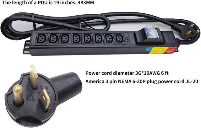 Alt view image 2 of 5 - 8way C13 C19 30A 120V-240V Metered PDU Current Volts Digital Meter SPD L6-30P amp PDU (OIT-8C13-6-30P-LED-30A)